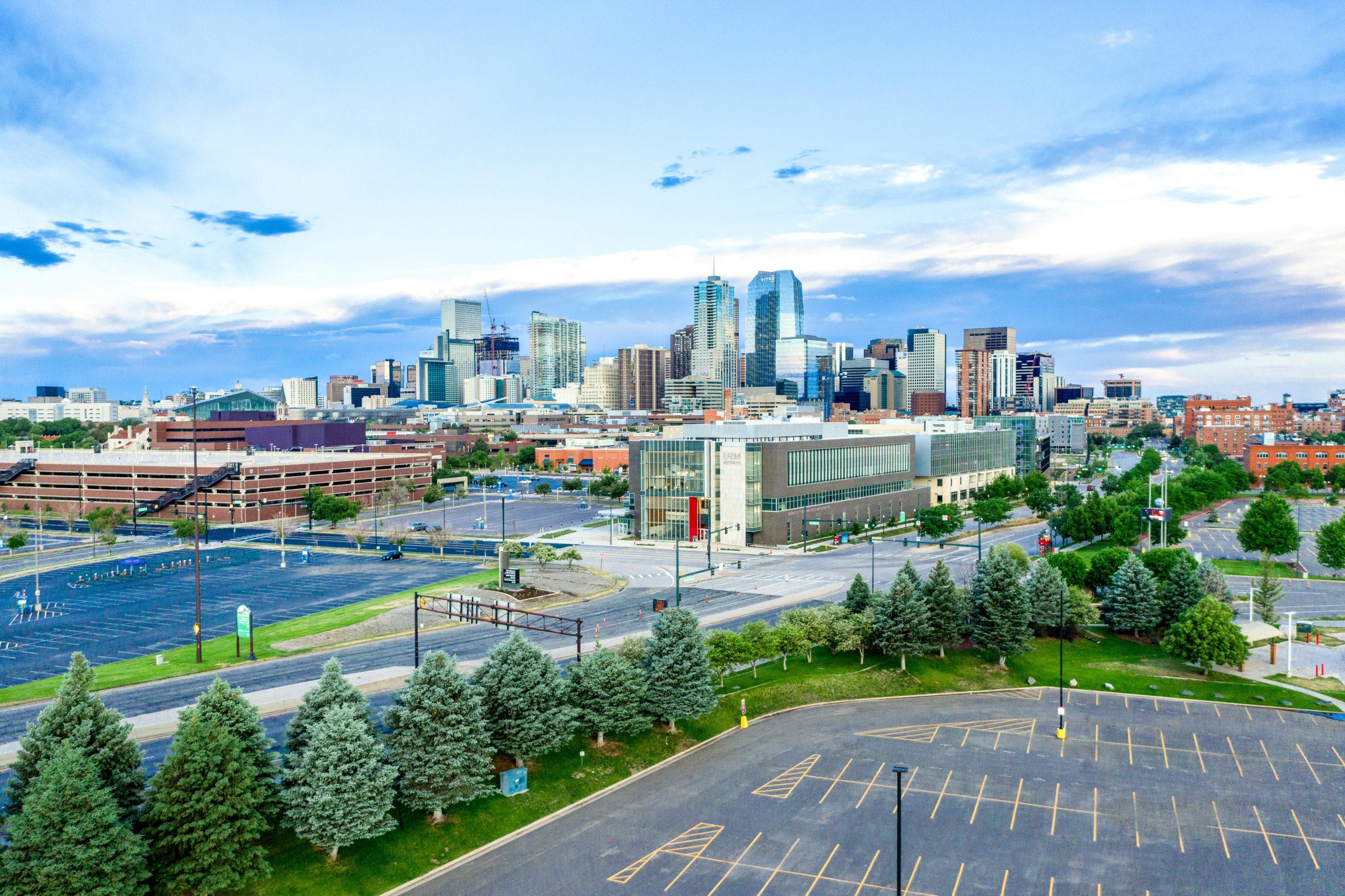 Wide image of auraria campus and downtown denver.